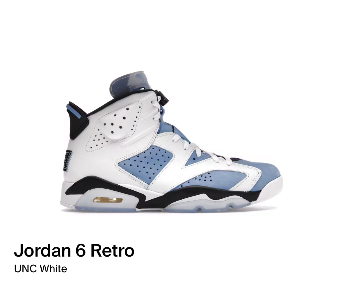 Jordan 6 Retro UNC White (Size 11)