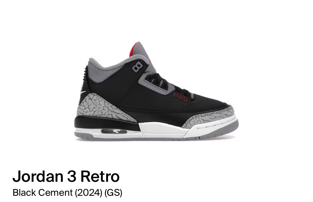 Jordan 3 Retro
Black Cement (2024) (GS)
