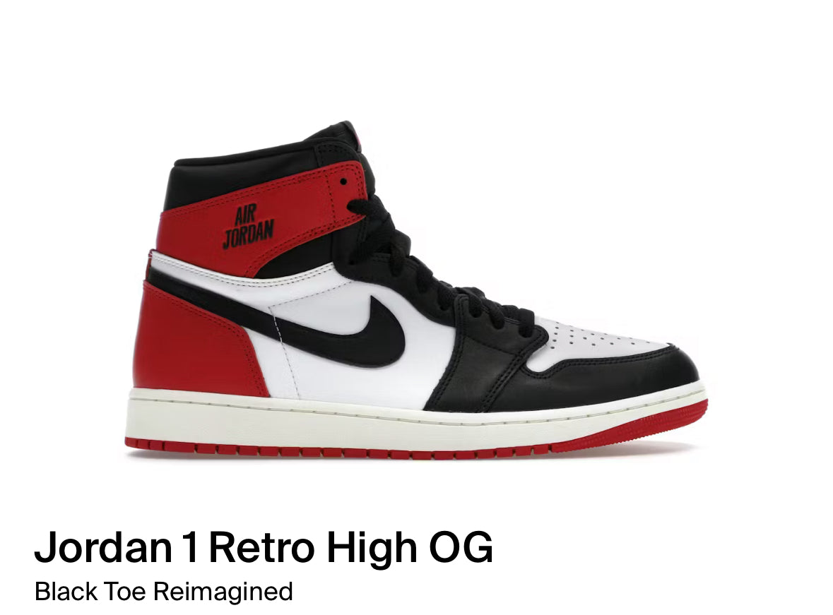 Jordan 1 Retro High OG Black Toe Reimagined (Size 9.5)