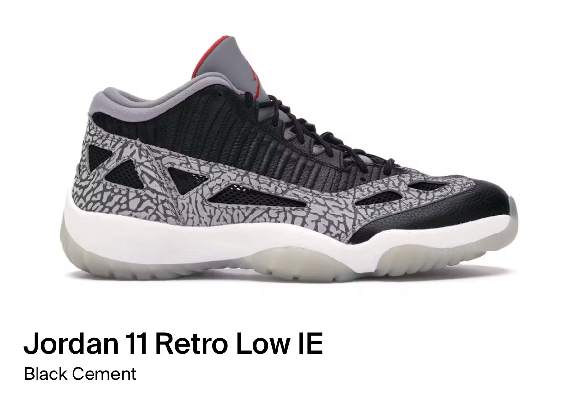 Jordan 11 Retro Low IE Black Cement (Size 9)